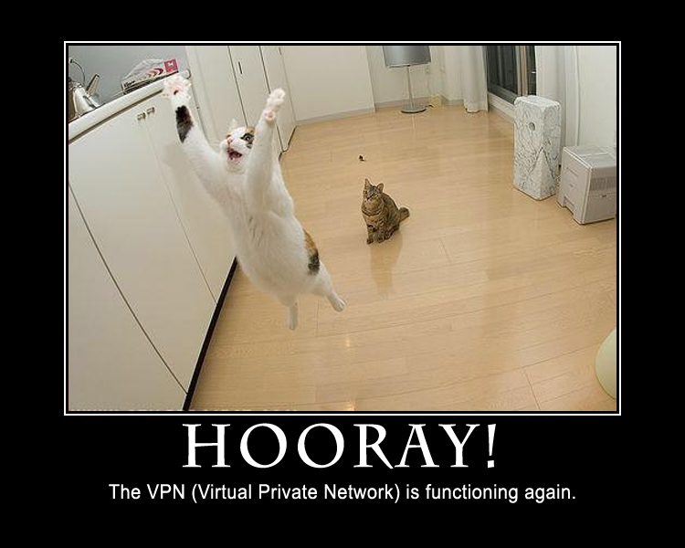 Hooray!  The VPN is functioning again!